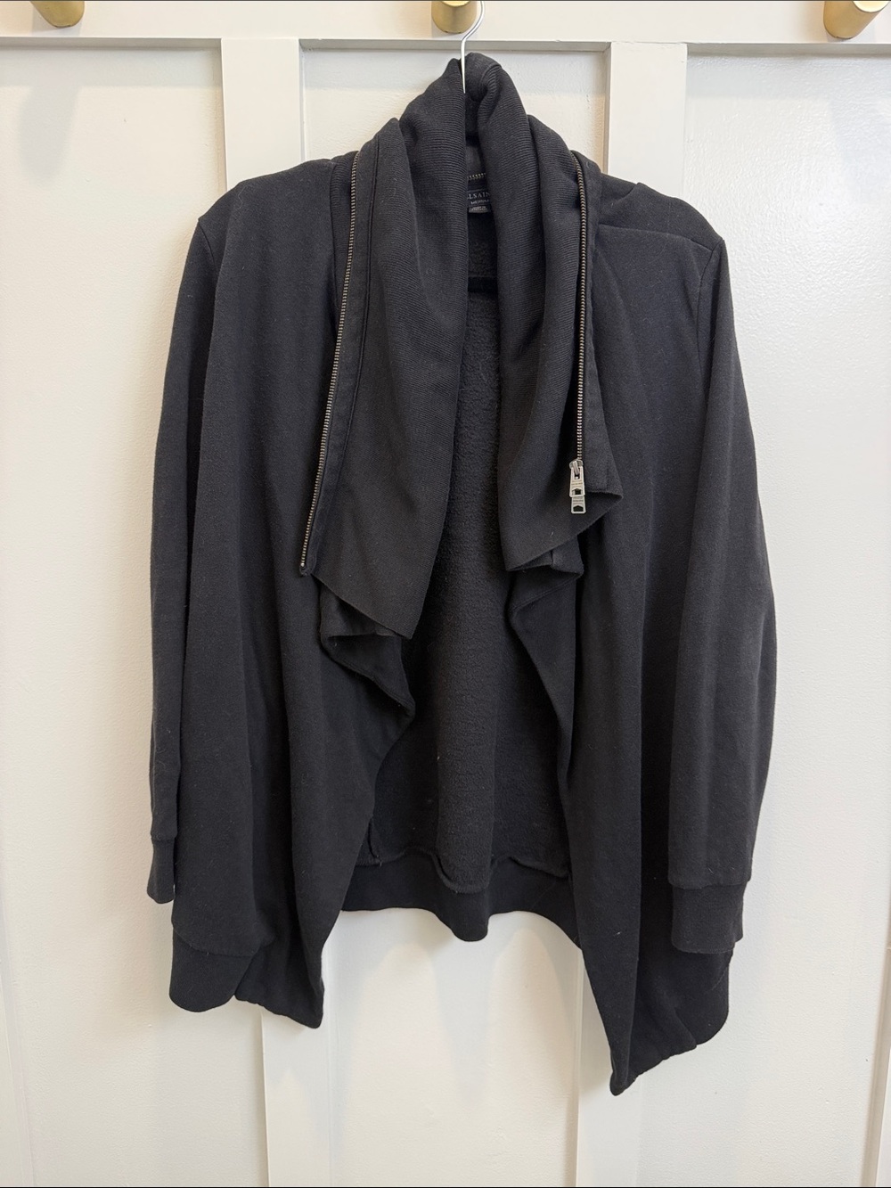 AllSaints Black Zip-Trim Draped Cardigan